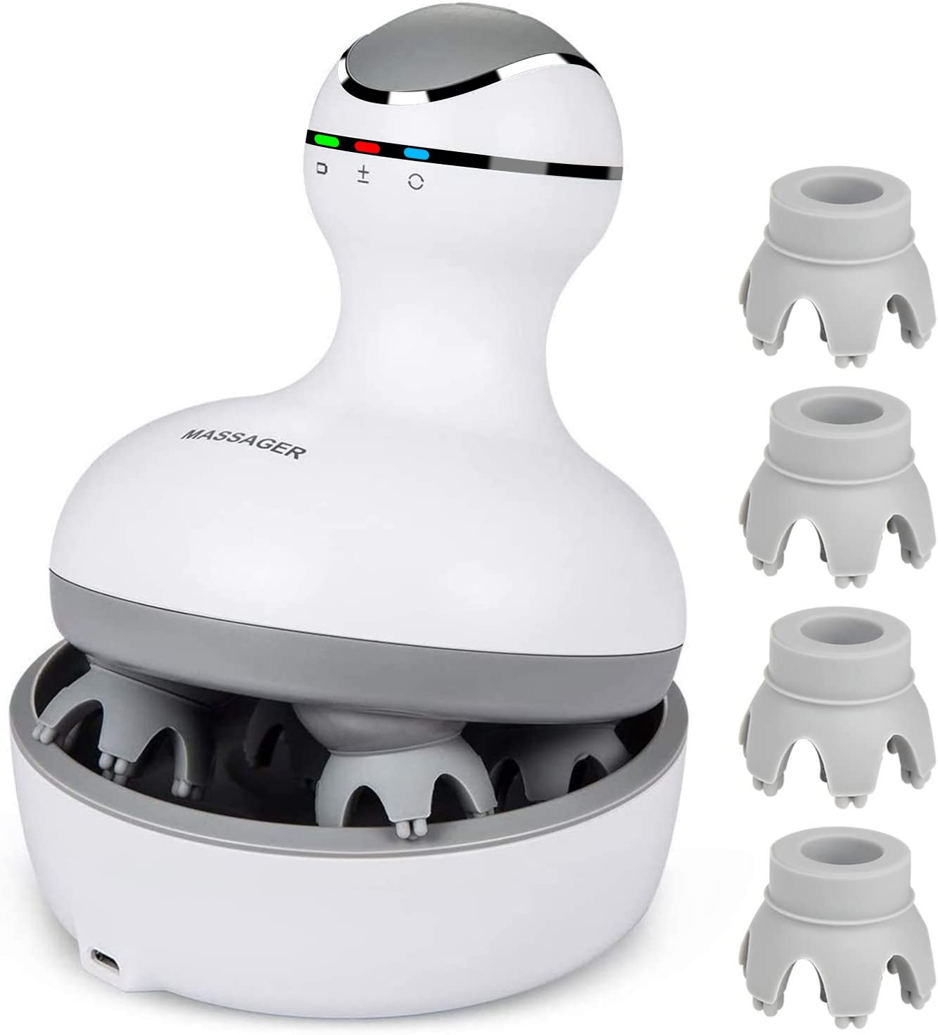 Smart Electric Scalp Massager — Deep Rotation Massage, 4 Interchangeable Heads